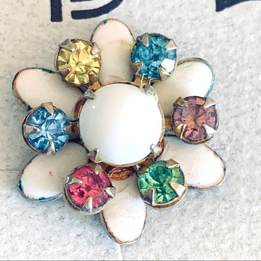 Vintage milk glass pastel rhinestone earrings